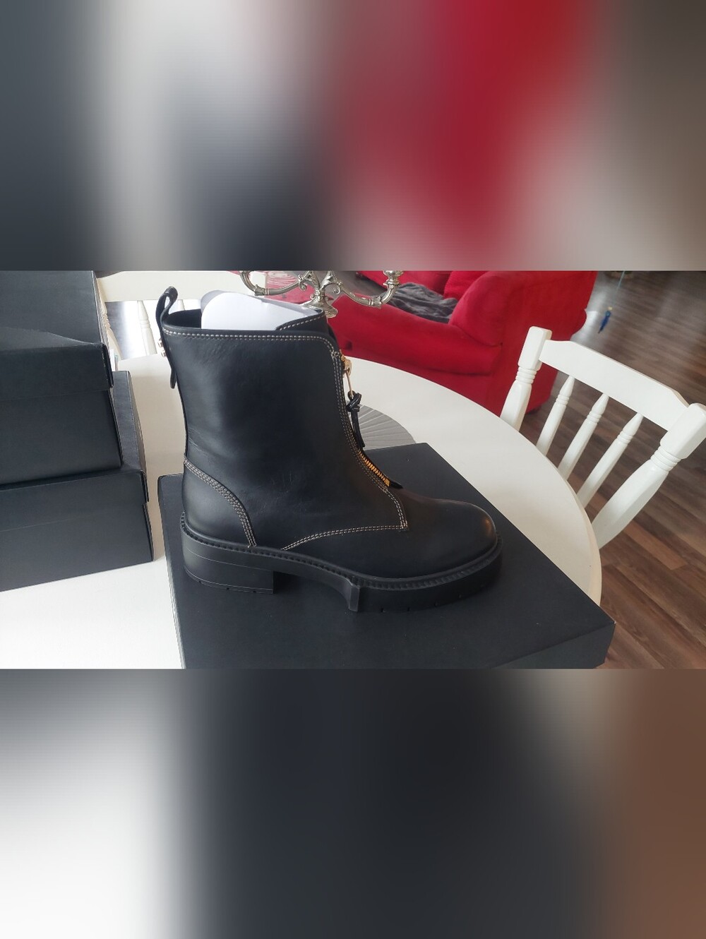 Coack Liza Black Leather Zip Combat Boot - Women's 9.5 B